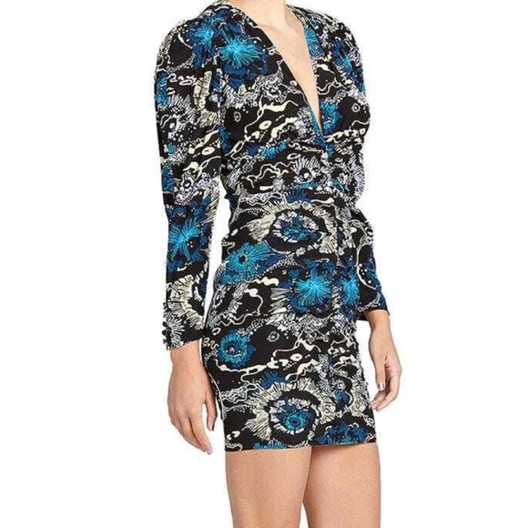 A.L.C. Silk Black and Blue Floral Long Sleeve Dress - Picture 2 of 7